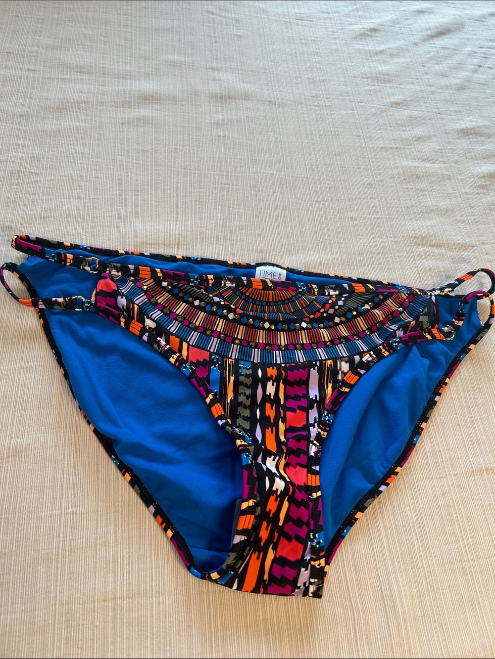 Time and Tru Bright Blue Multicolor Tribal Bikini Bottoms